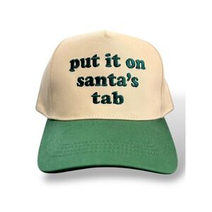 Fun Christmas Holiday Put it on Santa's Tab Baseball Snap‎ Back Cap Beige Green